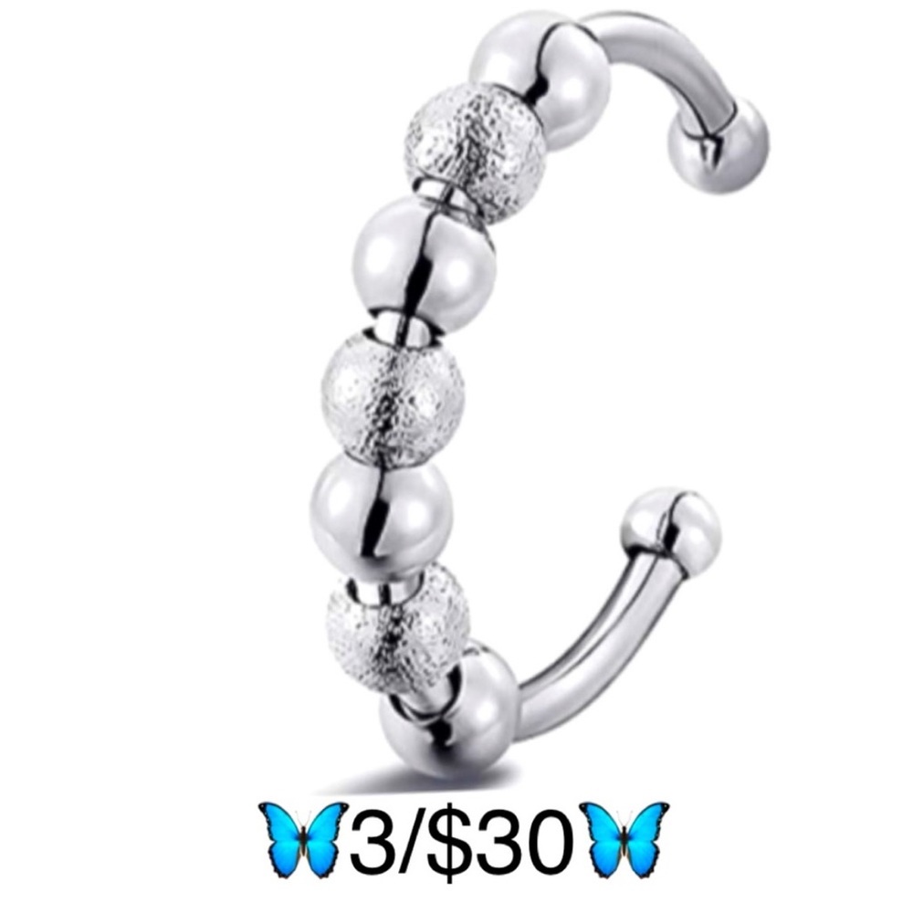 Stainless Steel Silver Tone Open Style Adjustable Size Fidget Bead Ring